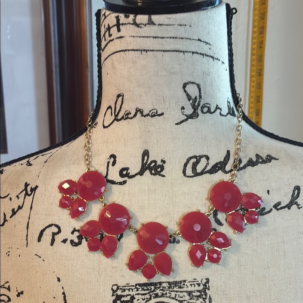 Elegant Red Statement necklace marked C on logo tag